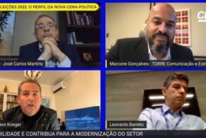 na foto: Leonardo Barrreto, Gustavo Krieger, José Carlos Martins e Marcone Gonçalves falando sobre as eleições 2022